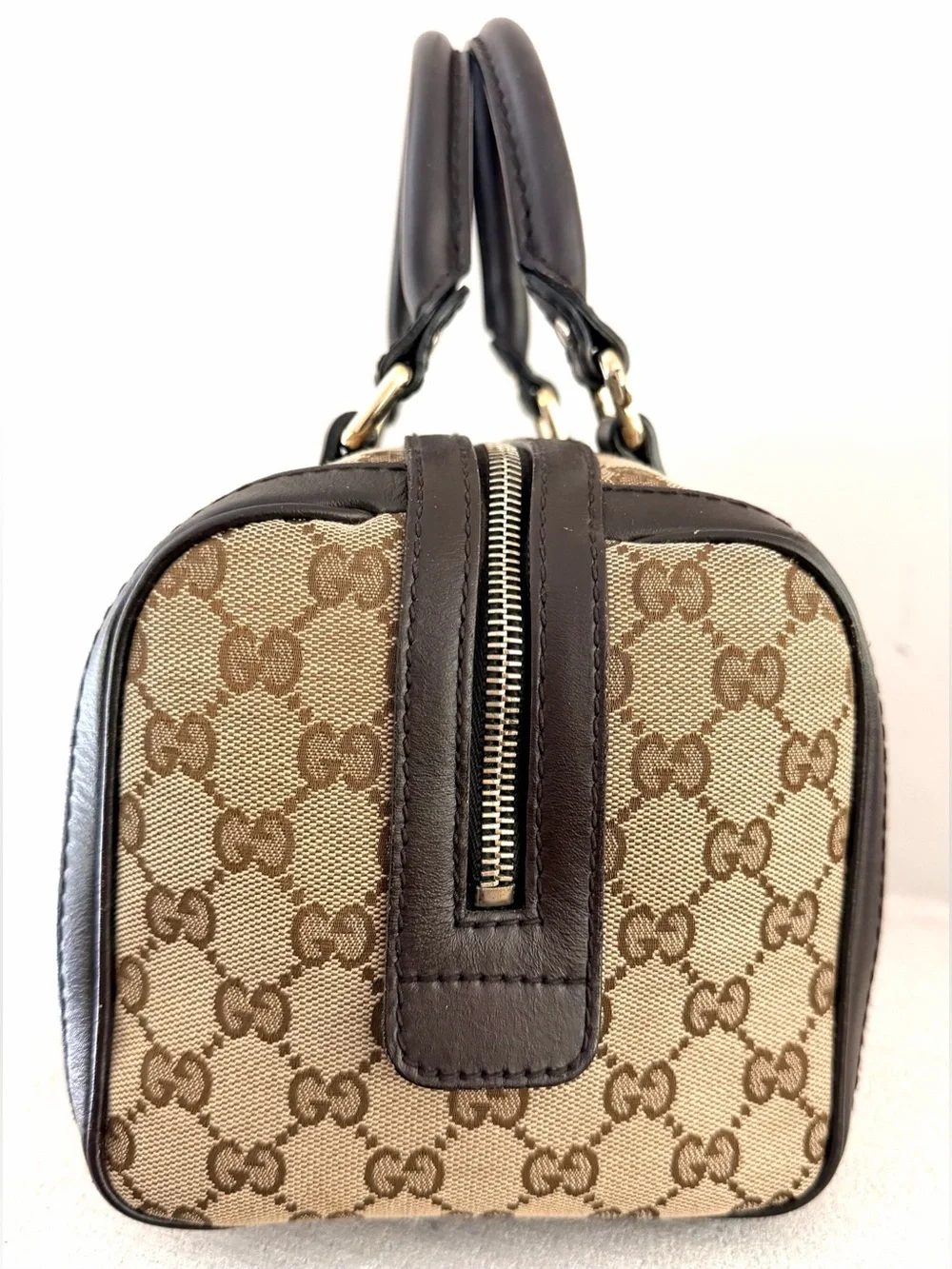GUCCI Small Joy Boston Bag GG Canvas Web Stripe Satchel Italy
